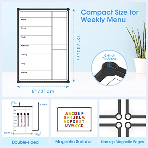 Magnetic Weekly Calendar for Fridge,12×8” Magnetic Fridge Calendar Refrigerator Calendar, Weekly Meal Planner Magnetic, Doubleside, Grocery List, Kitchen Menu Planner Board for Fridge/Locker, 4 Marker