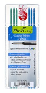 pica 4040 dry deep hole marker set water jet resistant, refill waterproof/permanent/blue/white/green