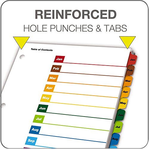 Cardinal OneStep Binder Dividers, 12-Tab Monthly, Customizable Table of Contents, Reversible Multicolor Tabs, 1 Set (60318CB)