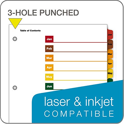 Cardinal OneStep Binder Dividers, 12-Tab Monthly, Customizable Table of Contents, Reversible Multicolor Tabs, 1 Set (60318CB)