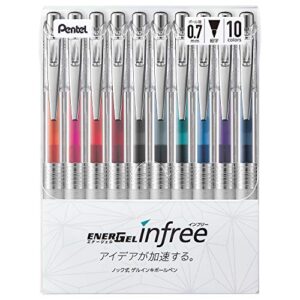 pentel bl77tl-10 energel ink ballpoint pen, 0.03 inches (0.7 mm), 10 colors