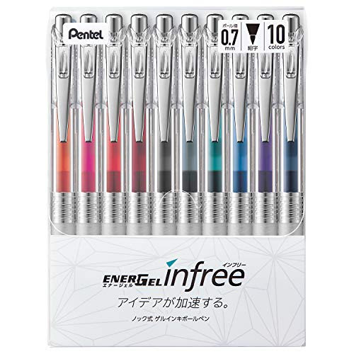 Pentel BL77TL-10 EnerGel Ink Ballpoint Pen, 0.03 inches (0.7 mm), 10 Colors