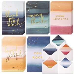 50 appreciation cards, assortment of 4 x 6 in thank you cards great for gratitude, employee recognition, staff appreciation & work team anniversary, bulk boxed set assortment of encouragement gold foil notecards w/ envelopes & stickers