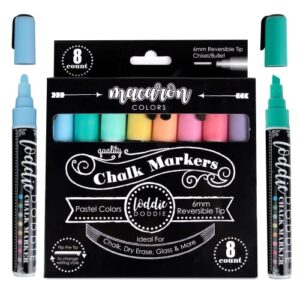 loddie doddie liquid chalk markers for chalkboard – 6mm reversible chisel and bullet tips, chalkboard markers erasable, macaron pastel chalk pens 8 count