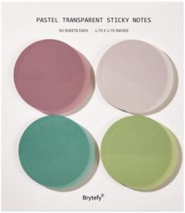 pastel round transparent sticky notes, set of 4 circle clear sticky tabs, translucent page flags book markers stickers, planner accessories, bible journaling study office school supplies (pastel)