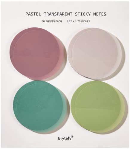 Pastel Round Transparent Sticky Notes, Set of 4 Circle Clear Sticky Tabs, Translucent Page Flags Book Markers Stickers, Planner Accessories, Bible Journaling Study Office School Supplies (Pastel)