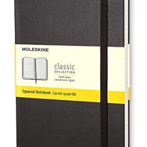 Moleskine Classic Notebook, Hard Cover, Large (5" x 8.25") Squared/Grid, Black, 240 Pages