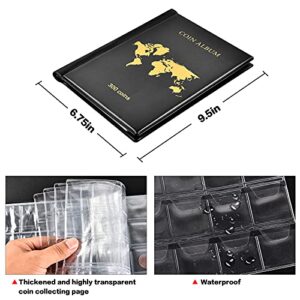 Coin Collection Book Holder Album for Collectors, 300 Pockets Coins Display Storage Case, Collecting Sleeves Organizer Box for Coin Collections Supplies, Money Currency, Pennies, Quarters - Black