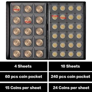 Coin Collection Book Holder Album for Collectors, 300 Pockets Coins Display Storage Case, Collecting Sleeves Organizer Box for Coin Collections Supplies, Money Currency, Pennies, Quarters - Black