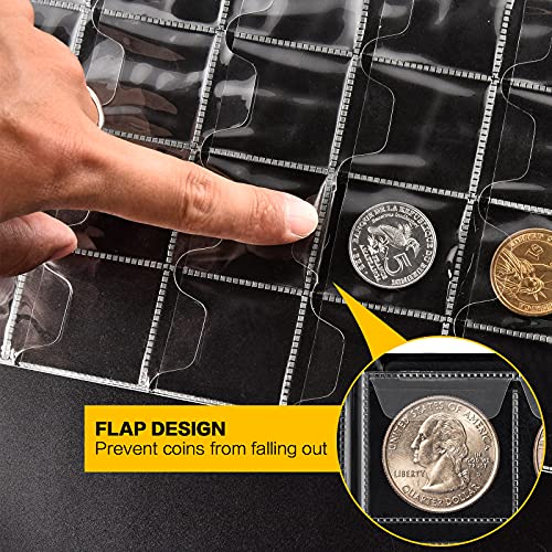 Coin Collection Book Holder Album for Collectors, 300 Pockets Coins Display Storage Case, Collecting Sleeves Organizer Box for Coin Collections Supplies, Money Currency, Pennies, Quarters - Black
