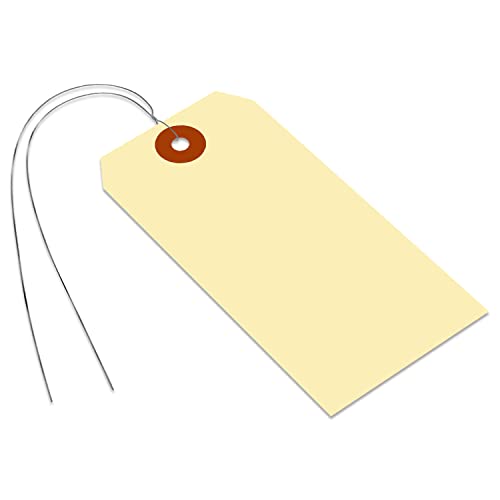 SmartSign Blank Manila Shipping Tags with Wire - Pack of 1000, Size-5, 13pt Thick Prewired Cardstock Tag, 4 3/4" x 2 3/8" Paper Hang Tags with Reinforced Fiber Patch