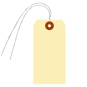 SmartSign Blank Manila Shipping Tags with Wire - Pack of 1000, Size-5, 13pt Thick Prewired Cardstock Tag, 4 3/4" x 2 3/8" Paper Hang Tags with Reinforced Fiber Patch