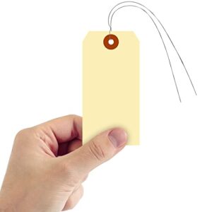 SmartSign Blank Manila Shipping Tags with Wire - Pack of 1000, Size-5, 13pt Thick Prewired Cardstock Tag, 4 3/4" x 2 3/8" Paper Hang Tags with Reinforced Fiber Patch