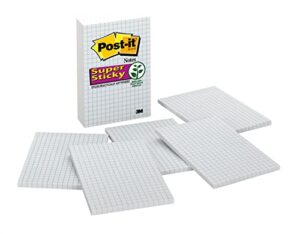 post-it super sticky notes, 4 in x 6 in, 3 pads, 2x the sticking power, white with blue grid lines, recyclable (660-ssgrid)