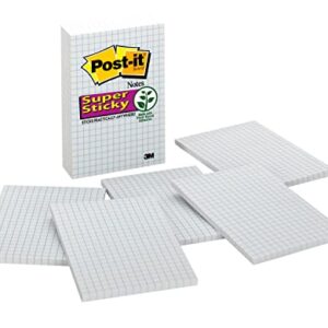 Post-it Super Sticky Notes, 4 in x 6 in, 3 Pads, 2x the Sticking Power, White with Blue Grid Lines, Recyclable (660-SSGRID)