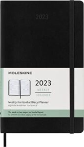 moleskine 2023 weekly horizontal planner, 12m, large, black, hard cover (5 x 8.25)