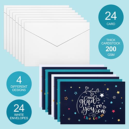 24 Pack Employee Appreciation Encouragement Cards with Envelopes So Glad You're On The Team Business Note Cards Funny Work Greeting Cards Employee Thank You Cards for Gratitude Recognition (Classic)