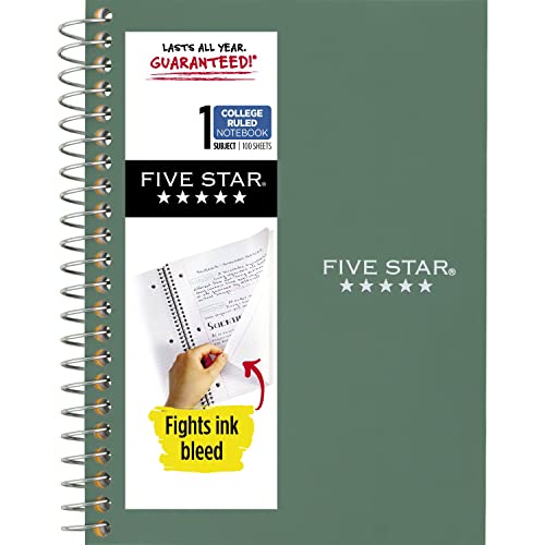 Five Star Personal Spiral Notebook, 1-Subject, College Ruled Paper, 7" x 4-3/8", Small Size, 100 Sheets, Seaglass Green (450022CH1)