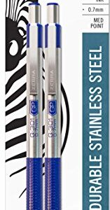 Zebra Pen G-301 Stainless Steel Retractable Gel Pen, Medium Point, 0.7mm, Blue Ink, 2-Count, 2 Pack (41322)