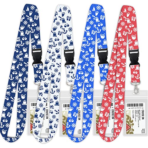 Cruise Lanyard Must Have Accessories for Ship Cards [4 Pack] Cruise Lanyards with ID Holder, Key Card Detachable Badge & Waterproof Ship Card Holders