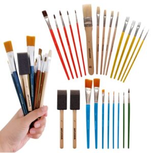 artlicious paint brush set – pack of 25, assorted variety, all-purpose paint brushes – use with acrylic, oil, watercolor, gouache paints, face nail art, miniature detailing and rock painting