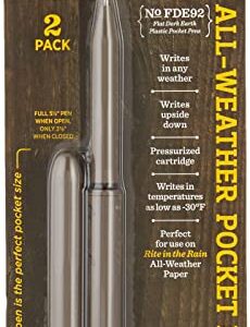 Rite in the Rain All-Weather EDC Pen, Flat Dark Earth Pokka 2-Pack, Black 0.8mm Ink, Fine Point (No. FDE92)