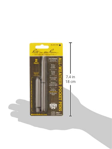 Rite in the Rain All-Weather EDC Pen, Flat Dark Earth Pokka 2-Pack, Black 0.8mm Ink, Fine Point (No. FDE92)