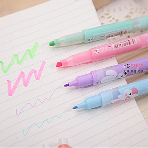 lotusflowert Pack of 6 Cute Kawaii Novelty Cartoon Colored Assorted Animals Double Highlighter Pen Office School Supplies Students Children Gift (Color May Vary)