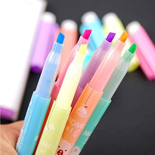 lotusflowert Pack of 6 Cute Kawaii Novelty Cartoon Colored Assorted Animals Double Highlighter Pen Office School Supplies Students Children Gift (Color May Vary)