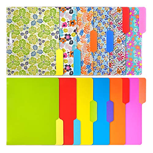 WOT I Decorative File Folders 12Packs, Cute File folders with 6 Cute Floral Design and 6 Solid Vibrant Colors, Two-Tone File Folders Letter Size, 1/3-Cut Tabs, 300gsm, File Folders Colored