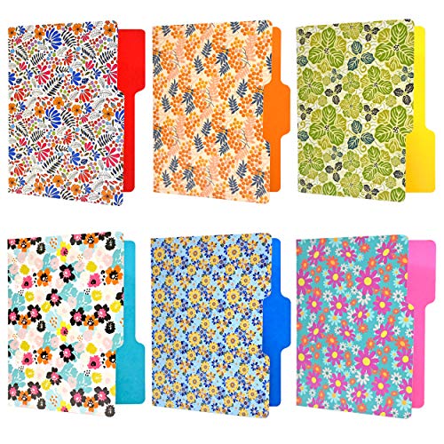 WOT I Decorative File Folders 12Packs, Cute File folders with 6 Cute Floral Design and 6 Solid Vibrant Colors, Two-Tone File Folders Letter Size, 1/3-Cut Tabs, 300gsm, File Folders Colored