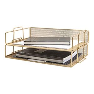 blu monaco gold desk organizer tray 2 tier – metal mesh inbox paper file tray office supplies stackable desk organizers and accessories for office organization desk accessories & workspace organizers