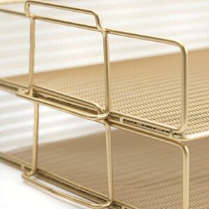 Blu Monaco Gold Desk Organizer Tray 2 Tier - Metal mesh Inbox Paper File Tray Office Supplies Stackable Desk Organizers and Accessories for Office Organization Desk Accessories & workspace Organizers