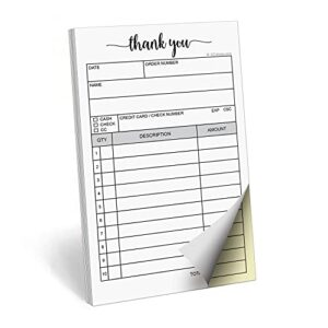 321done thank you receipt book, 3.4×5.5 handheld 2-part carbonless, made in usa, carbon duplicate copy sales order form, invoice pad, cute convenient for small boutique business (50 sets) white/yellow