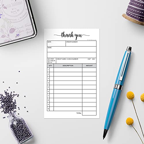 321Done Thank You Receipt Book, 3.4x5.5 Handheld 2-Part Carbonless, Made in USA, Carbon Duplicate Copy Sales Order Form, Invoice Pad, Cute Convenient for Small Boutique Business (50 Sets) White/Yellow