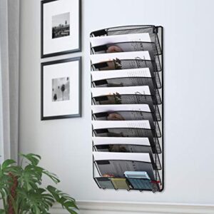 Samstar 10 Pocket Hanging Wall File Organizer Wall Mount Paper Folder Holder Letter Rack, Magazine Rack,Mesh Metal, Black.