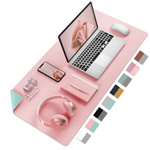 desk mat large protector pad – multifunctional dual-sided office desk pad,smooth surface soft mouse pad, waterproof desk mat for desktop, pu leather desk cover for office/home(pink, 23.6″ x 13.7″)