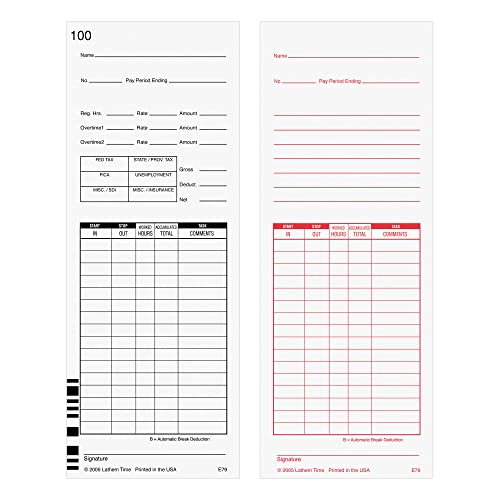 Lathem Time Cards, F/7000E, Numbered 1-100, 2-Sided, 3 3/8" x 9", White, Pack Of 100