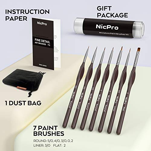 Nicpro Miniature Detail Paint Brush Set, 7 Micro Professional Small Fine Painting Brushes for Watercolor Oil Acrylic,Craft Scale Models Rock Painting & Paint by Number for Adult-Come with Holder