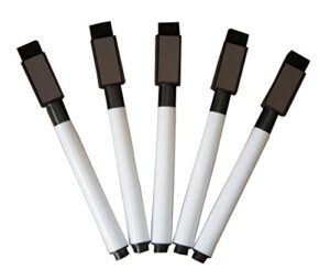 fine tip dry erase black markers with magnetic cap and eraser, perfect for dry erase boards and whiteboards pack of 5