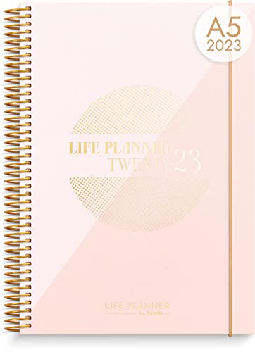 Burde Planner 2023 Life Planner Pink | 12 December 2022 - 7 January 2024 | Weekly & Monthly | 8.5x5.5" | Thick Paper | 142 Stickers Included