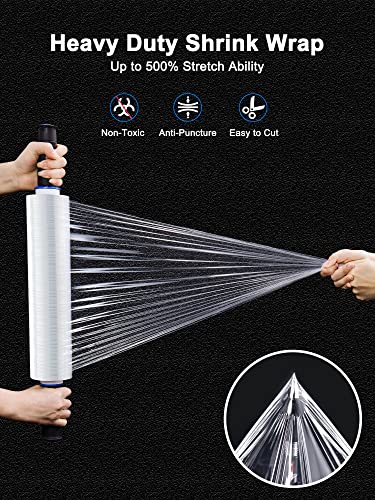 PARAKE 2-Pack Stretch Wrap Film, 15 Inch x 1000 Feet Shrink Wrap with Handles, Industrial Strength Plastic Wrap Roll, Heavy-Duty Shrink Film Roll, for Moving Storage Pallet Packing, 60 Gauge, Clear