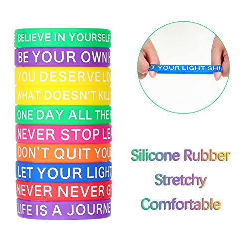 60 Pieces Motivational Quote Rubber Wristbands Colored Inspirational Silicone Bracelets Stretch Unisex Wristbands for Women Men Gifts, 20 Styles