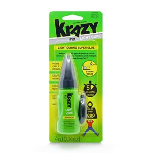 krazy fix light cure, uv curing super glue with fast cure uv light, 4g, clear (kf301)