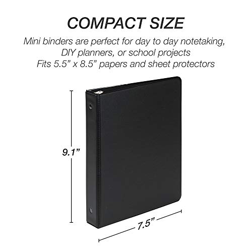 Samsill Economy 3 Ring Mini Binder, Made in The USA, 5/8-Inch Round Ring Binder, Holds 100 Sheets, Black, 6 Pack (MP32300)