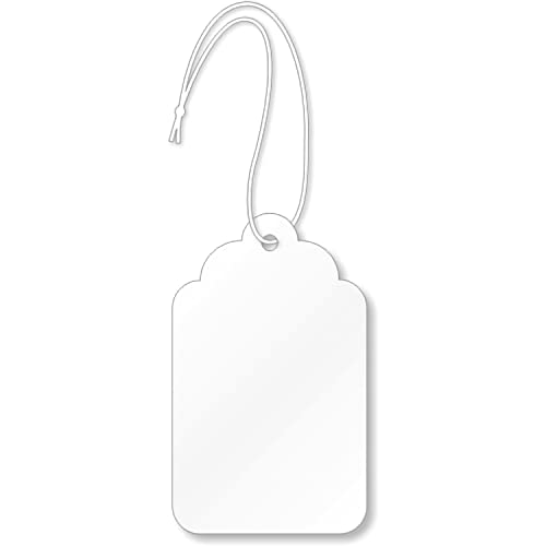 SmartSign White Price Tags with Pre-Strung Loop Strings - Pack of 1000 Marking Tags, Size-8, 12pt Thick Blank Merchandise Tags, 1.75" x 2.875" Jewelry Tags