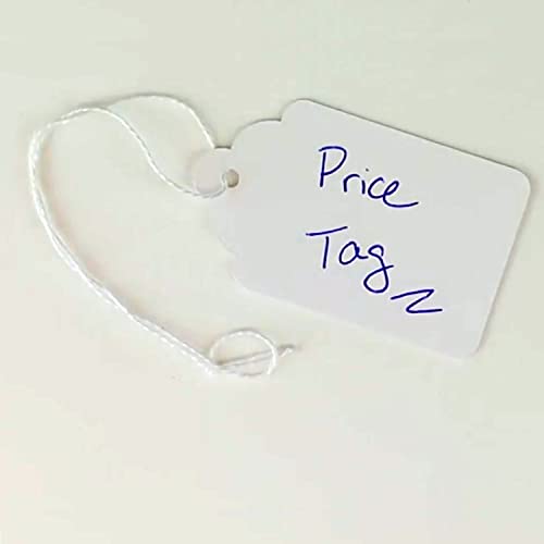 SmartSign White Price Tags with Pre-Strung Loop Strings - Pack of 1000 Marking Tags, Size-8, 12pt Thick Blank Merchandise Tags, 1.75" x 2.875" Jewelry Tags