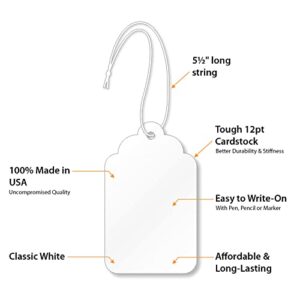 SmartSign White Price Tags with Pre-Strung Loop Strings - Pack of 1000 Marking Tags, Size-8, 12pt Thick Blank Merchandise Tags, 1.75" x 2.875" Jewelry Tags