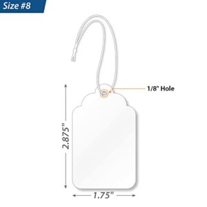SmartSign White Price Tags with Pre-Strung Loop Strings - Pack of 1000 Marking Tags, Size-8, 12pt Thick Blank Merchandise Tags, 1.75" x 2.875" Jewelry Tags