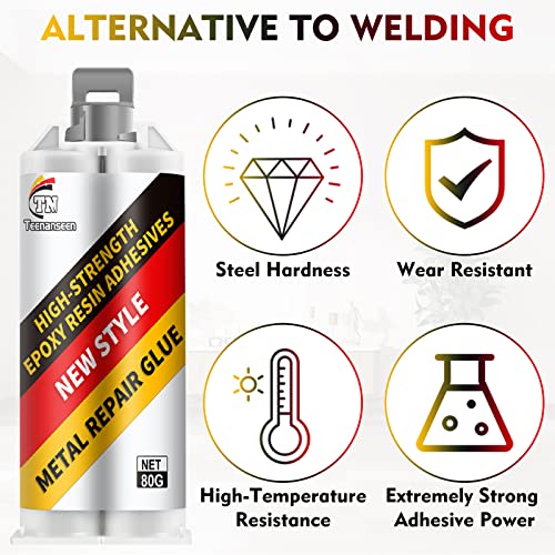 Metal Repair Glue, 2 Pack Professional Grade Metal to Metal Glue Heavy Duty for Metal, Plastics and Ceramics, High-Temperature Heat Resistant Epoxy Glue for Welding Steel, Aluminum, and DIY Craft